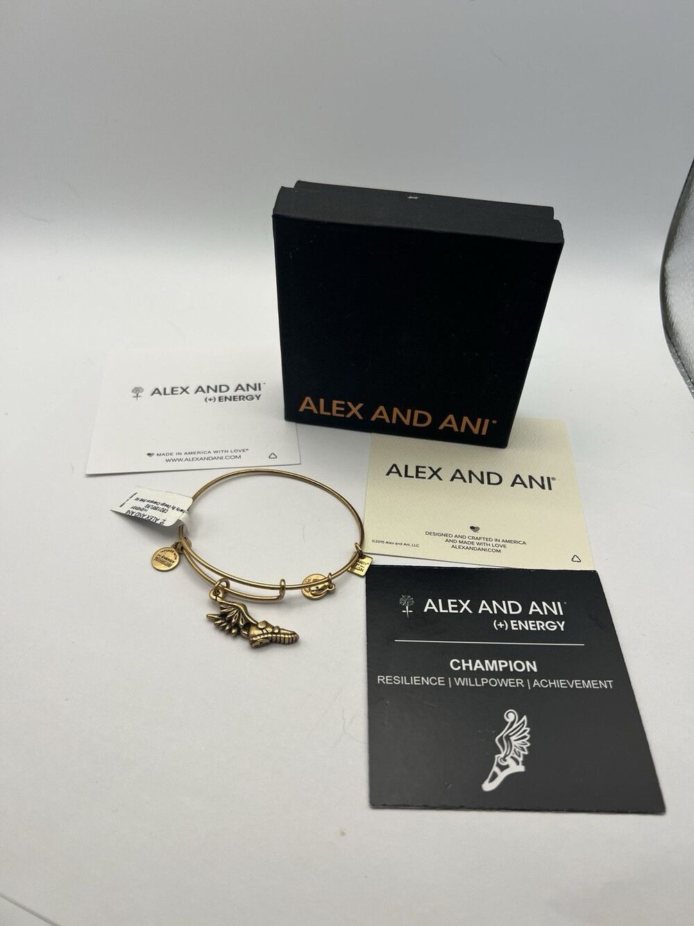 ALEX & ANI Champion Hermes Winged Shoe Bronze Charm Bangle Bracelet New In Box - Picture 3 of 4